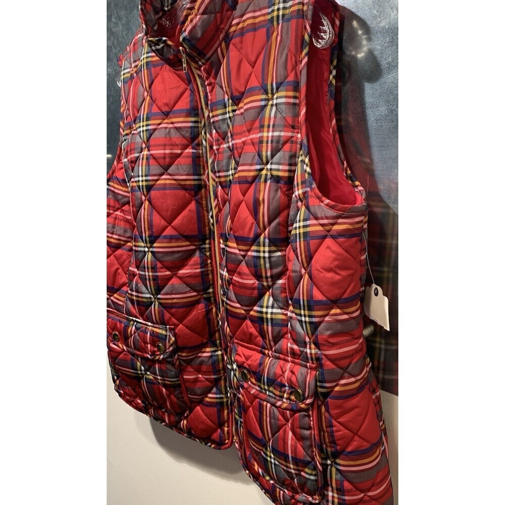 St John's Bay Cabin Barn Chore Vest Bright Brass Zip Plaid Quilted Mock Collar - Picture 11 of 16